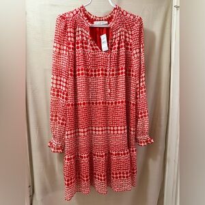 LOFT Red Heart Print Mini Dress Large NWT Romantic Cottagecore Boho